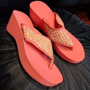 Y2k Stylish Coral Wedge Sandals